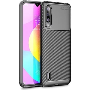 Tekno Grup Xiaomi Mi 9 Lite Kılıf Karbon Desenli Lux Negro Silikon + Cam Ekran Koruyucu Siyah