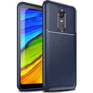 Tekno Grup Xiaomi Redmi 5 Plus Kılıf Karbon Desenli Lux Negro Silikon + Cam Ekran Koruyucu Lacivert
