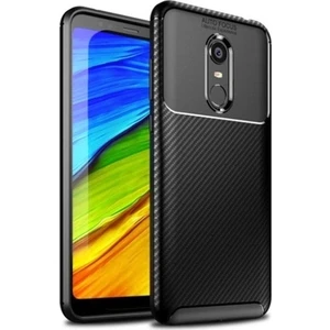 Tekno Grup Xiaomi Redmi 5 Plus Kılıf Karbon Desenli Lux Negro Silikon + Cam Ekran Koruyucu Siyah