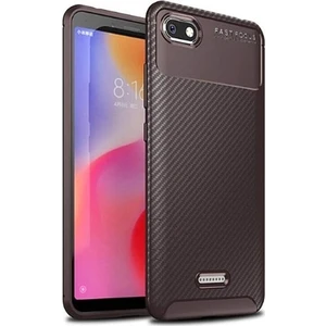 Tekno Grup Xiaomi Redmi 6A Kılıf Karbon Desenli Lux Negro Silikon + Cam Ekran Koruyucu Kahverengi