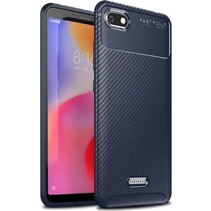 Tekno Grup Xiaomi Redmi 6A Kılıf Karbon Desenli Lux Negro Silikon + Cam Ekran Koruyucu Lacivert