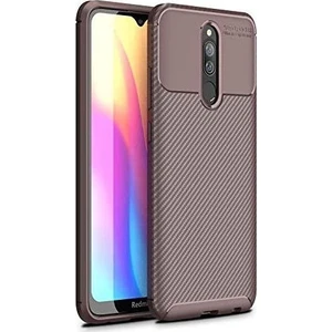 Tekno Grup Xiaomi Redmi 8 Kılıf Karbon Desenli Lux Negro Silikon + Tam Kaplayan 6D Nano Ekran Koruyucu Kahverengi