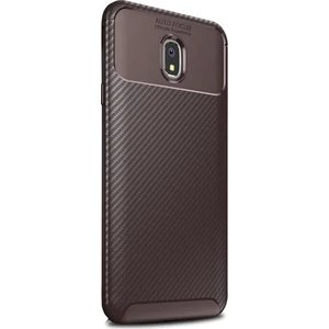 Tekno Grup Xiaomi Redmi 8A Kılıf Karbon Desenli Lux Negro Silikon + Tam Kaplayan Cam Ekran Koruyucu Kahverengi