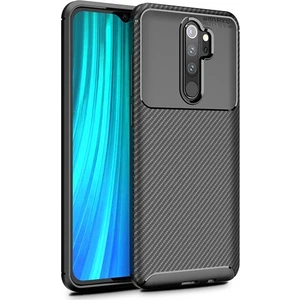 Tekno Grup Xiaomi Redmi Note 8 Pro Kılıf Karbon Desenli Lux Negro Silikon + Cam Ekran Koruyucu Siyah