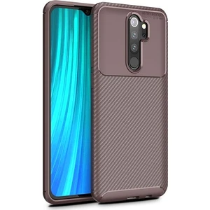 Tekno Grup Xiaomi Redmi Note 8 Pro Kılıf Karbon Desenli Lux Negro Silikon + Tam Kaplayan 6D Nano Ekran Koruyucu Kahverengi