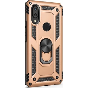 Case Street Samsung Galaxy M10s Kılıf Vega Standlı Yüzüklü Mıknatıslı + Nano Glass Gold