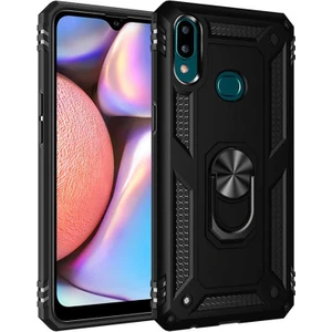 Tekno Grup Samsung Galaxy A10s Kılıf Çift Katmanlı Yüzüklü Manyetik Vega Kapak - Siyah + Tam Kaplayan 6D Nano Ekran Koruyucu
