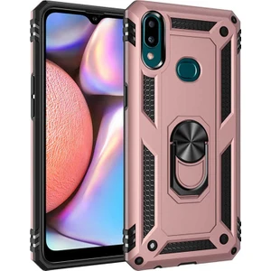 Tekno Grup Samsung Galaxy A10s Kılıf Çift Katmanlı Yüzüklü Manyetik Vega Kapak - Rose + Tam Kaplayan 6D Nano Ekran Koruyucu