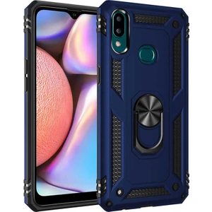 Tekno Grup Samsung Galaxy A10s Kılıf Çift Katmanlı Yüzüklü Manyetik Vega Kapak - Lacivert + Tam Kaplayan 6D Nano Ekran Koruyucu