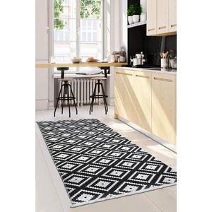 Diji Dekor Kaymaz Taban Dijital Halı Yıkanabilir Salon Banyo Antre Mutfak Halısı Siyah Beyaz 150 x 550 cm
