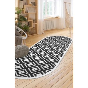 Diji Dekor Kaymaz Taban Dijital Oval Halı Salon Banyo Oda Koridor Mutfak Halısı Siyah Beyaz 100 x 800 cm