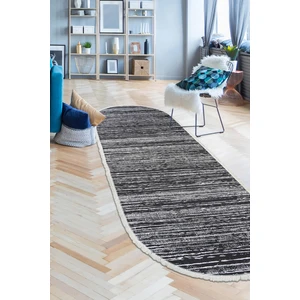 Diji Dekor Kaymaz Taban Dijital Oval Halı Salon Banyo Oda Koridor Mutfak Halısı Gri Siyah 100 x 800 cm