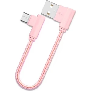 Micro USB Eğik Başlı Halat USB Kablo 20 cm Kısa Kablo AL-26933 - Pembe