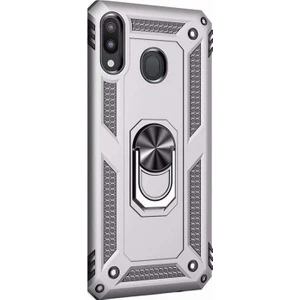 Samsung Galaxy A20 Kılıf Vega Standlı Yüzüklü Mıknatıslı + Nano Glass Gümüş