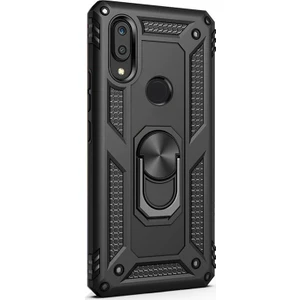 Samsung Galaxy A20 Kılıf Vega Standlı Yüzüklü Mıknatıslı + Nano Glass Siyah