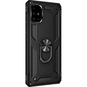 Samsung Galaxy A71 Kılıf Vega Standlı Yüzüklü Mıknatıslı + Nano Glass Siyah