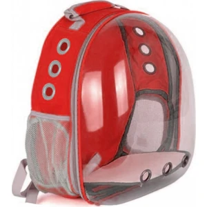 Astronot Kedi Köpek Sırt Taşıma Çantası Şeffaf Kapaklı Kırmızı