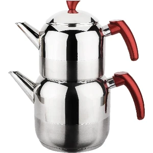 Kırmızı Athena Büyük Boy Paslanmaz Çelik Çaydanlık Takımı 1300/2250ML