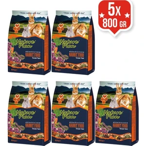 Nature Plan Tavşan Yemi 5×800 gr Doğal İçeriklerle Zenginleştirilmiş Besleyici Kuru Yem
