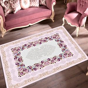 Kaymaz Taban Yıkanabilir Kare Çiçek Desenli Dijital Baskılı Halı