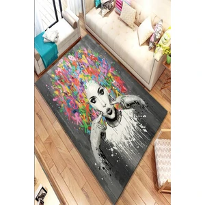 Kaymaz Taban Yıkanabilir Özel Portre Çizim Ve Grafiti Çalışması Dijital Baskılı Halı
