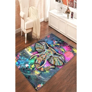 Kaymaz Taban Yıkanabilir Fil Ve Renk Sıçramaları Dijital Baskılı Halı