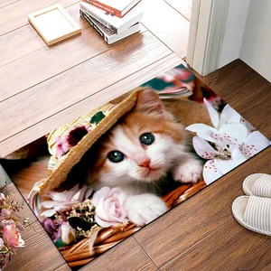 Kaymaz Taban Yıkanabilir Yavru Kedi Desenli Dijital Baskılı Halı