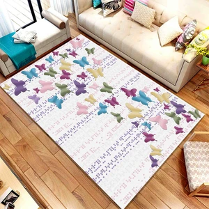 Kaymaz Taban Yıkanabilir Kelebek Dünyası Desenli Dijital Baskılı Halı