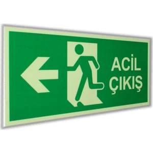 PassPano Pvc Fosforlu Sticker ACİL ÇIKIŞ SOL  11,5 x 25 cm