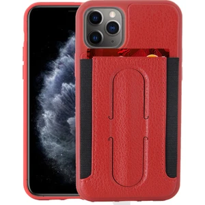 Coverzone Apple iPhone 11 Pro Max Kılıf Deri Standlı Kartvizitli Slikon Str Kırmızı