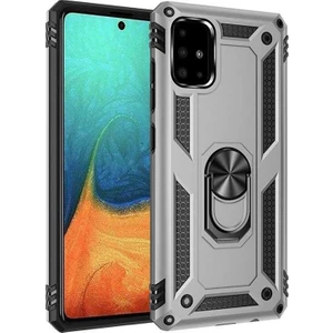Coverzone Samsung Galaxy A51 Kılıf Shockproof Standlı Yüzük Tutuculu Mega Case Vega100 Gri + Nano Glass