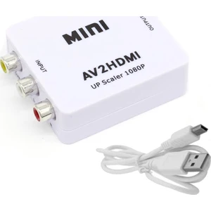 Av To HDMI Mini Switch Rca Composit Audio Video HDMI Görüntü Çevirici Full Hd ve 720P Dönüştürücü - Beyaz
