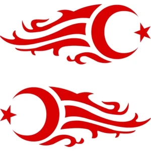 2 Adet Alevli Ay Yıldız Sticker 20 x 8 cm