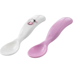 Eğitici Ergonomik Bebek Mama Kaşık Seti, İnek Desenli, Pembe
