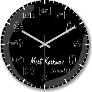 Baskı Dükkanı Kişiye Özel Bombeli Gerçek Cam Matematik Formüllü Duvar Saati