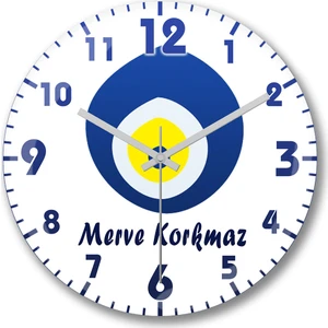 Baskı Dükkanı Kişiye Özel Bombeli Gerçek Cam Özel Nazar Boncuğu Duvar Saati