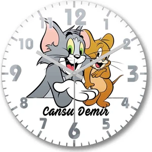 Baskı Dükkanı Kişiye Özel Bombeli Gerçek Cam Çocuk Odası Tom Ve Jerry Duvar Saati