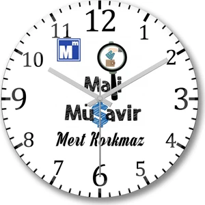 Baskı Dükkanı Kişiye Özel Bombeli Gerçek Cam Mali Müşavir Duvar Saati