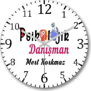Baskı Dükkanı Kişiye Özel Bombeli Gerçek Cam Psikolojik Danışman Duvar Saati
