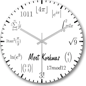 Baskı Dükkanı Kişiye Özel Bombeli Gerçek Cam Matematik Formüllü Duvar Saati