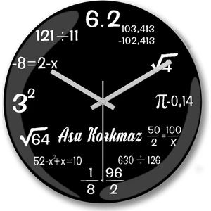 Baskı Dükkanı Kişiye Özel Bombeli Gerçek Cam Matematik Duvar Saati