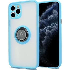 Coverzone Apple iPhone 11 Pro Kılıf Renkli Stripe Şeffaf Silikon Yüzük Tutuculu Standlı Magnetic Açık Mavi