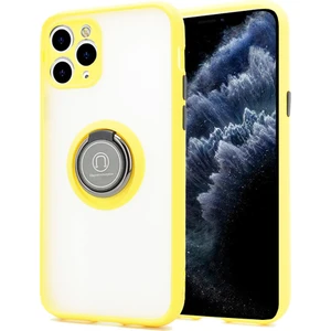 Coverzone Apple iPhone 11 Pro Kılıf Renkli Stripe Şeffaf Silikon Yüzük Tutuculu Standlı Magnetic Sarı