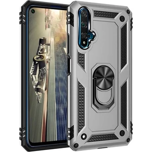 Tekno grup Honor 20 Kılıf Çift Katmanlı Yüzüklü Manyetik Vega Kapak Gümüş