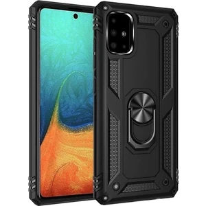 Tekno grup Samsung Galaxy A71 Kılıf Çift Katmanlı Yüzüklü Manyetik Vega Kapak Siyah + Cam Ekran Koruyucu