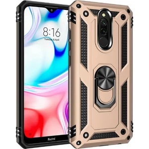 Tekno grup Xiaomi Redmi 8A Kılıf Çift Katmanlı Yüzüklü Manyetik Vega Kapak Gold + Nano Ekran Koruyucu