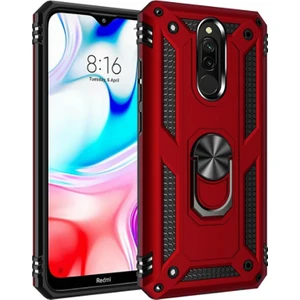 Tekno grup Xiaomi Redmi 8A Kılıf Çift Katmanlı Yüzüklü Manyetik Vega Kapak Kırmızı + Nano Ekran Koruyucu