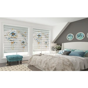 Asy Home Mavi Çiçekli Dijital Baskılı Piliseli Zebra Perde