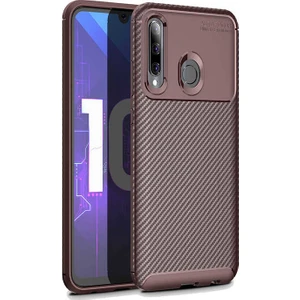 Tekno Grup Honor 20 Lite Kılıf Karbon Desenli Lux Negro Silikon + Tam Kaplayan 5D Cam Ekran Koruyucu Kahverengi