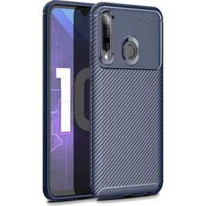 Tekno Grup Honor 20 Lite Kılıf Karbon Desenli Lux Negro Silikon + Tam Kaplayan 5D Cam Ekran Koruyucu Lacivert